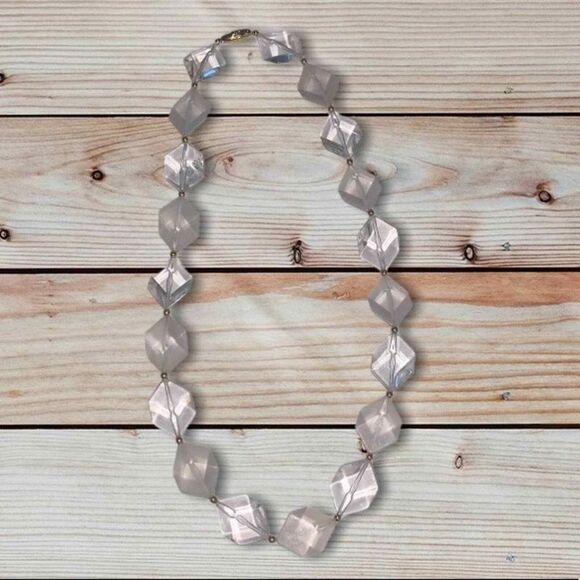 Vintage 70’s Ice Block Necklace Clear Frosted Art Deco Retro Heritage Office - Picture 1 of 6